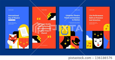 Flat Cartoon Hand Drawn World Theatre Day Social Media Stories Illustration Background 136186576