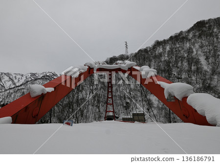 Snowy Unazuki Lake Bridge 136186791