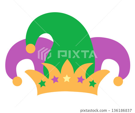 Cute Buffoon Hat Carnival Celebration Cartoon Vector Illustration 136186837