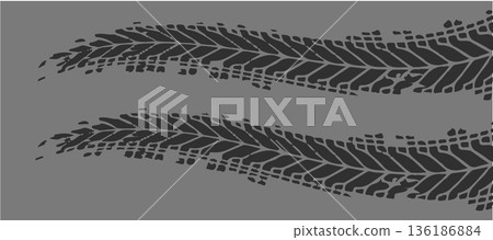 Panoramic Tire Tracks On Grey Background 136186884