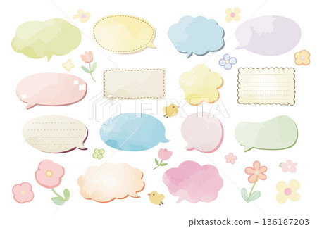 淡色花卉水彩對話框套裝 136187203