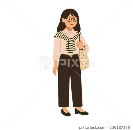 Illustration of a woman wearing glasses and a sweater 136187266