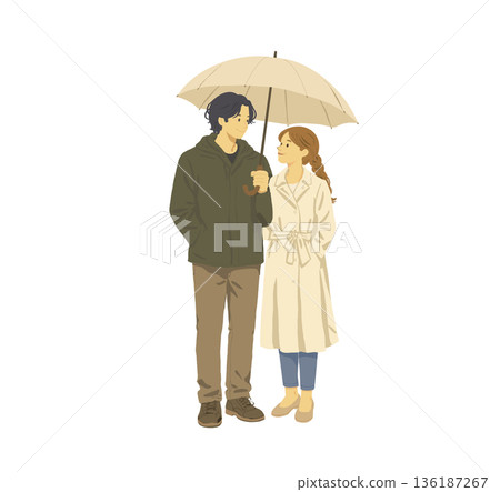 Couple sharing an umbrella in the rain Couple sharing an umbrella in the rain 136187267