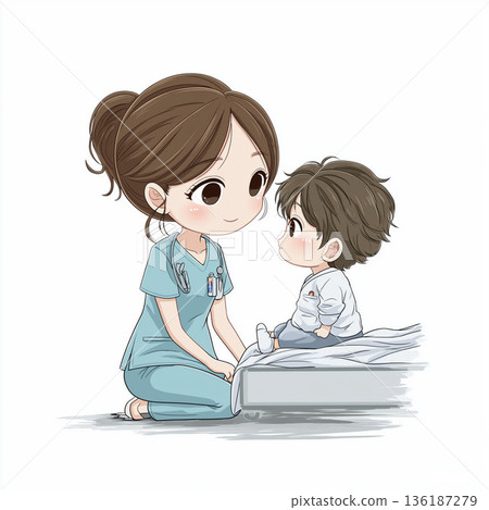 幫助住院兒童緩解焦慮的護士 136187279