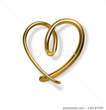 3d gold hand written heart with shadow 3d gold hand written heart with shadow 136187297
