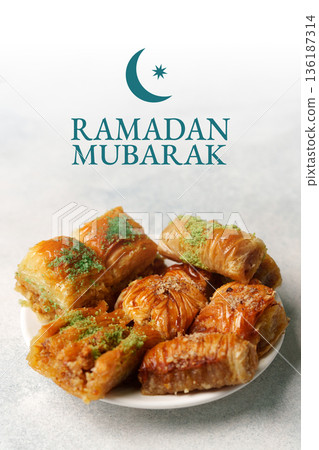 Delicious baklava served during Ramadan celebrations to share and enjoy 136187314