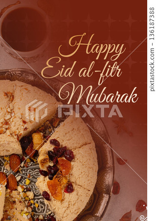 Celebration of Eid al-Fitr with traditional sweets and festive decorations at sunset Celebration of Eid al-Fitr with traditional sweets and festive decorations at sunset 136187388
