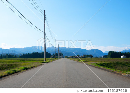 新潟縣津南町，中沼寬農業道路，梯田上的筆直道路，自北向南 136187616