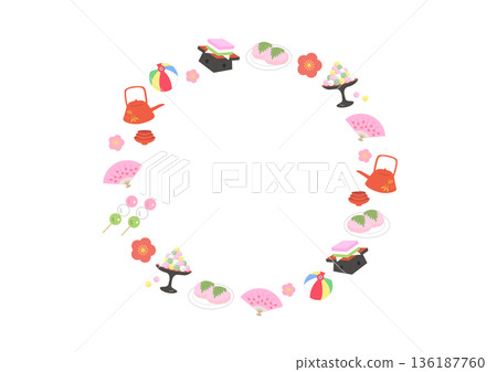 可愛的圓形相框，由女兒節材料製成 136187760