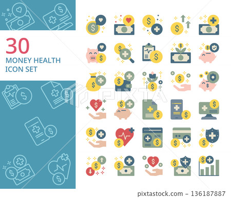 set of 30 money health flat icon 136187887