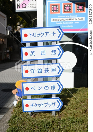 神戶北野異人館地區，指向旅遊設施的指示牌 136187890