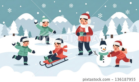 和大家一起享受冬日雪地裡的樂趣吧!滑雪橇,堆雪人! 和大家一起享受冬日雪地裡的樂趣吧!滑雪橇,堆雪人! 136187955