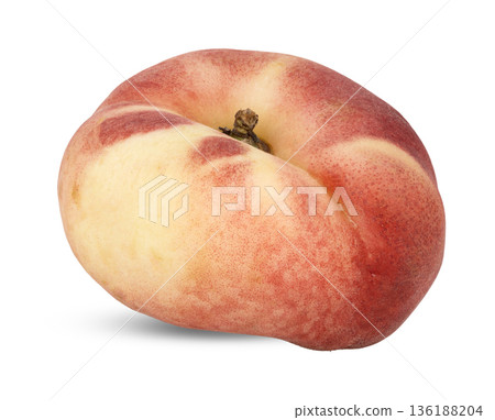 Ripe Chinese flat peach fruit isolated on a white background 136188204