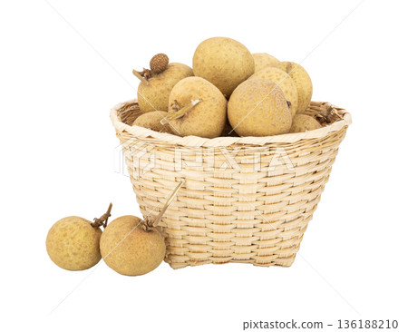 longan fruit in basket isolated on white background 136188210