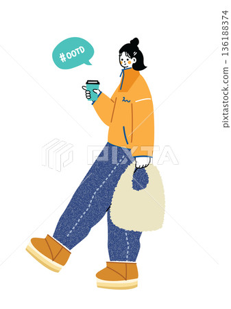 時尚插畫，描繪了一個時尚可愛女孩的形象。 136188374