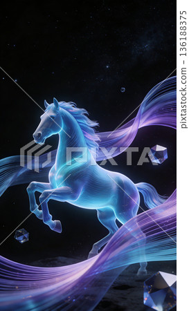 Dynamic Light and Shadow Zodiac Leaping Horse Blue Purple Gradient Flowing Light Belt 3D Background 136188375