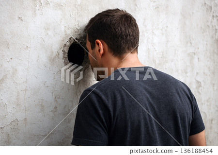 Man peeking through the wall 136188454