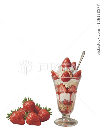 Illustration of strawberries and strawberry parfait Illustration of strawberries and strawberry parfait 136188577