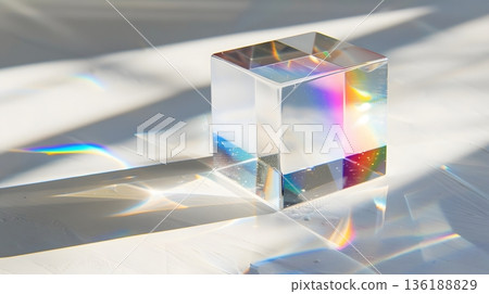 彩虹色的極簡主義背景，由折射光線的晶體立方體構成 136188829