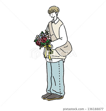 簡單的裝束搭配一束鮮花 136188877