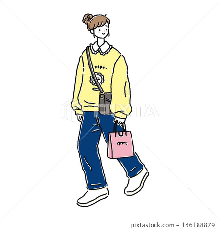 A woman in a cute but uncool casual outfit 136188879