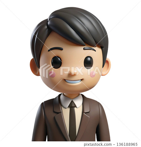 Cute chibi speaker character silver hair tied in a small bun with side bangs holding a handheld microphone White Background 136188965