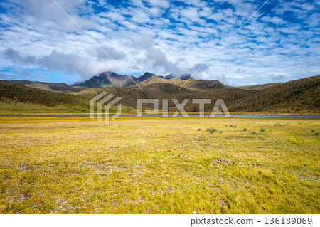 Scenic view of mountains and lake near Cotopaxi Volcano in Ecuador Scenic view of mountains and lake near Cotopaxi Volcano in Ecuador 136189069