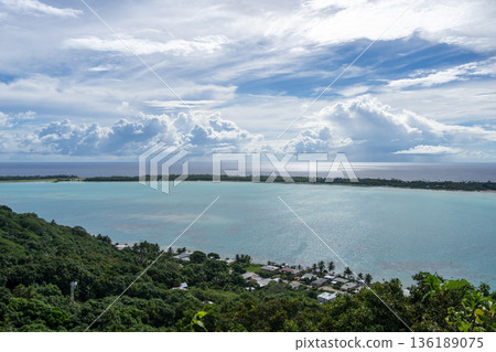 Aerial view of Vaiea village and motu in Maupiti, French Polynesia Aerial view of Vaiea village and motu in Maupiti, French Polynesia 136189075