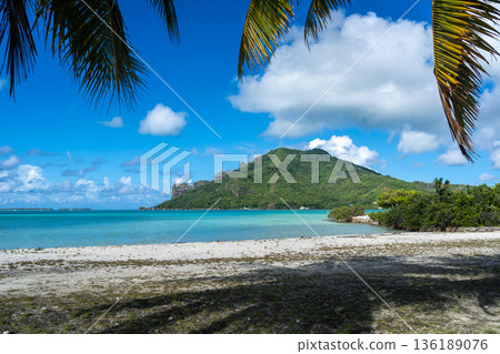 Scenic View of Maupiti Island from a Tropical Beach in French Polynesia 136189076
