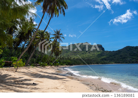 Anaho Bay and beach with palm trees, Nuku Hiva, French Polynesia 136189081
