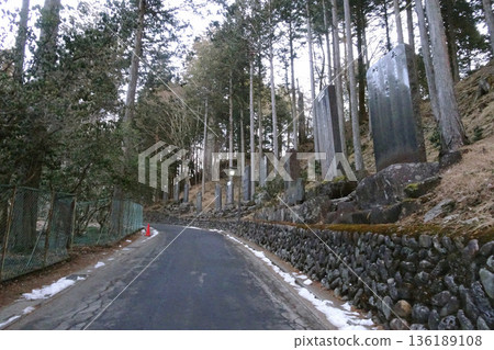 Saitama Prefecture: Mitsumine Shrine / Approach lined with stone monuments / Chichibu City, February Saitama Prefecture: Mitsumine Shrine / Approach lined with stone monuments / Chichibu City, February 136189108