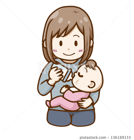 Mother and baby bottle-feeding | Peaceful childcare scene 136189133