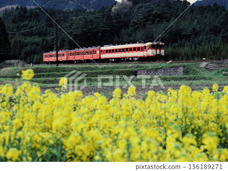 1983: A diesel railcar running near Kada Station on the Kansai Main Line 1983: A diesel railcar running near Kada Station on the Kansai Main Line 136189271
