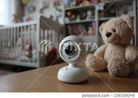 children's room with a CCTV camera on the table children's room with a CCTV camera on the table 136189349