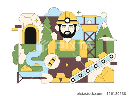 Gold Mine Vector Illustration Depicting Mining Industry Activities Featuring Treasure, Coin Piles, Jewelry, And Gemstones In Flat Cartoon Background Gold Mine Vector Illustration Depicting Mining Industry Activities Featuring Treasure, Coin Piles, Jewelry, And Gemstones In Flat Cartoon Background 136189388