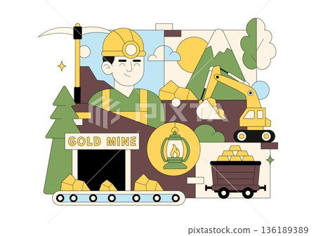 Gold Mine Vector Illustration Depicting Mining...-插圖素材 [136189389 ...