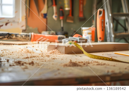 DIY woodworking workbench and tools 136189542