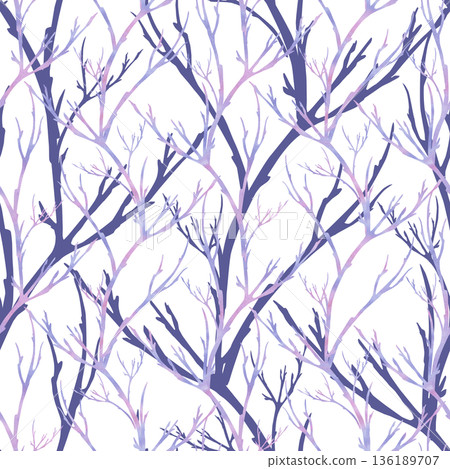 A seamless pattern with branch silhouettes on a purple background. Watercolor illustration for packaging design, fabric printing, interior design, and holiday decor. 136189707