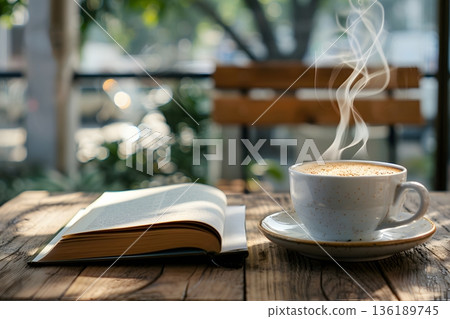 Relaxing reading time at a cafe with coffee and a book 136189745