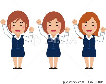 Cheering with big gestures. Young woman in navy office wear 136190004