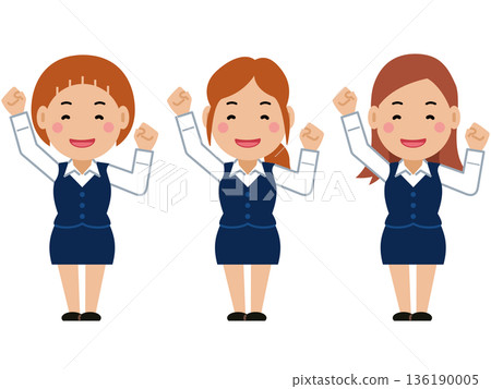 歡呼雀躍，手勢誇張。身穿海軍藍職業制服的年輕女子。第二部分 136190005