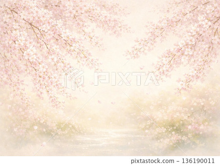 Cherry blossoms appearing on the surface of the water 136190011