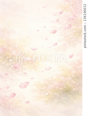Cherry blossom petals and tranquil scenery 136190012