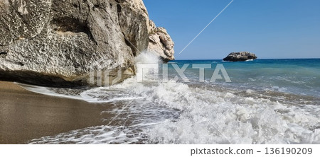 Cyprus Rocky Beach Wave Crash 136190209