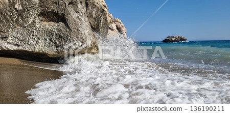Cyprus Rocky Beach Wave Crash 136190211
