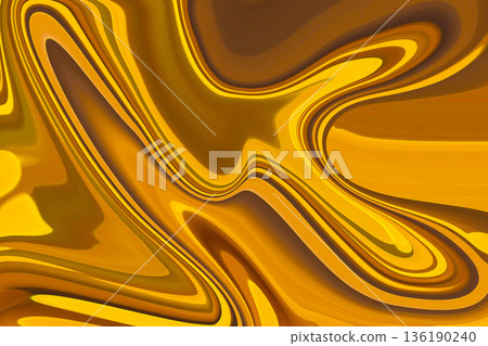 Abstract golden liquid swirl with flowing curves and shiny marble texture background 136190240