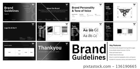 Brand Guidelines Template Black White Corporate Branding Identity System Logo Usage Typography Color Palette Modern Minimal Brand Book Layout For Business Startup Creative Agency Presentation Design Brand Guidelines Template Black White Corporate Branding Identity System Logo Usage Typography Color Palette Modern Minimal Brand Book Layout For Business Startup Creative Agency Presentation Design 136190665