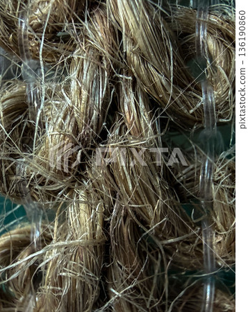 Natural Raffia Fiber Straw Texture Macro Rustic Organic Craft Background 136190860