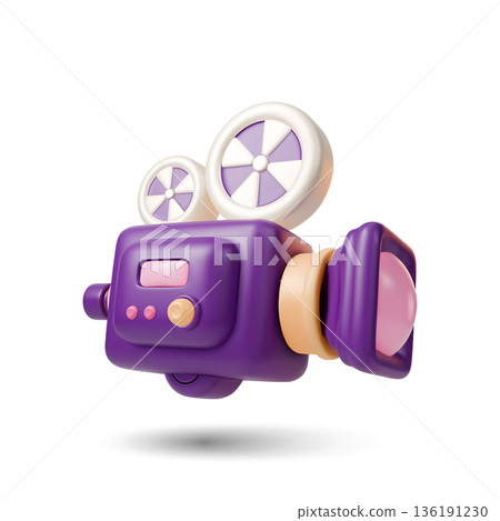 3d Colorful Video Camera Analog Device Concept Cartoon Design Style Isolated on a White Background. Vector illustration 136191230