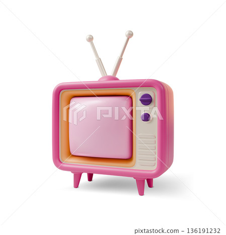 3d Colorful Retro Television Analog Device Concept Cartoon Design Style Isolated on a White Background. Vector illustration of TV with Antenna 3d Colorful Retro Television Analog Device Concept Cartoon Design Style Isolated on a White Background. Vector illustration of TV with Antenna 136191232
